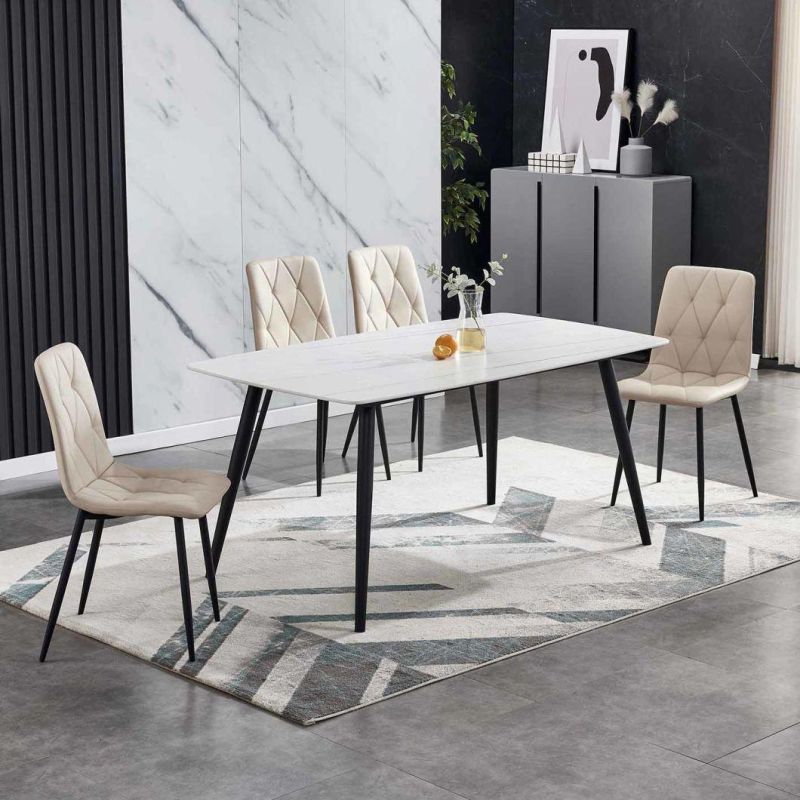 2022 Best Selling Promotion Grey PU Dining Chair with Black Metal Legs Dining Table and Chair Sets