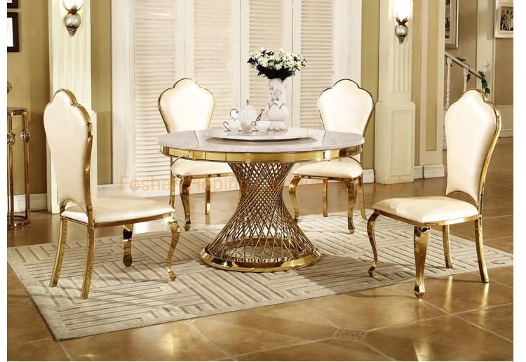 Modern Style Round Tempered Glass Marble Top Dining Set Wedding Chair Furniture Household Ball Stainless Steel Legs Base 124 Seat People Dining Table