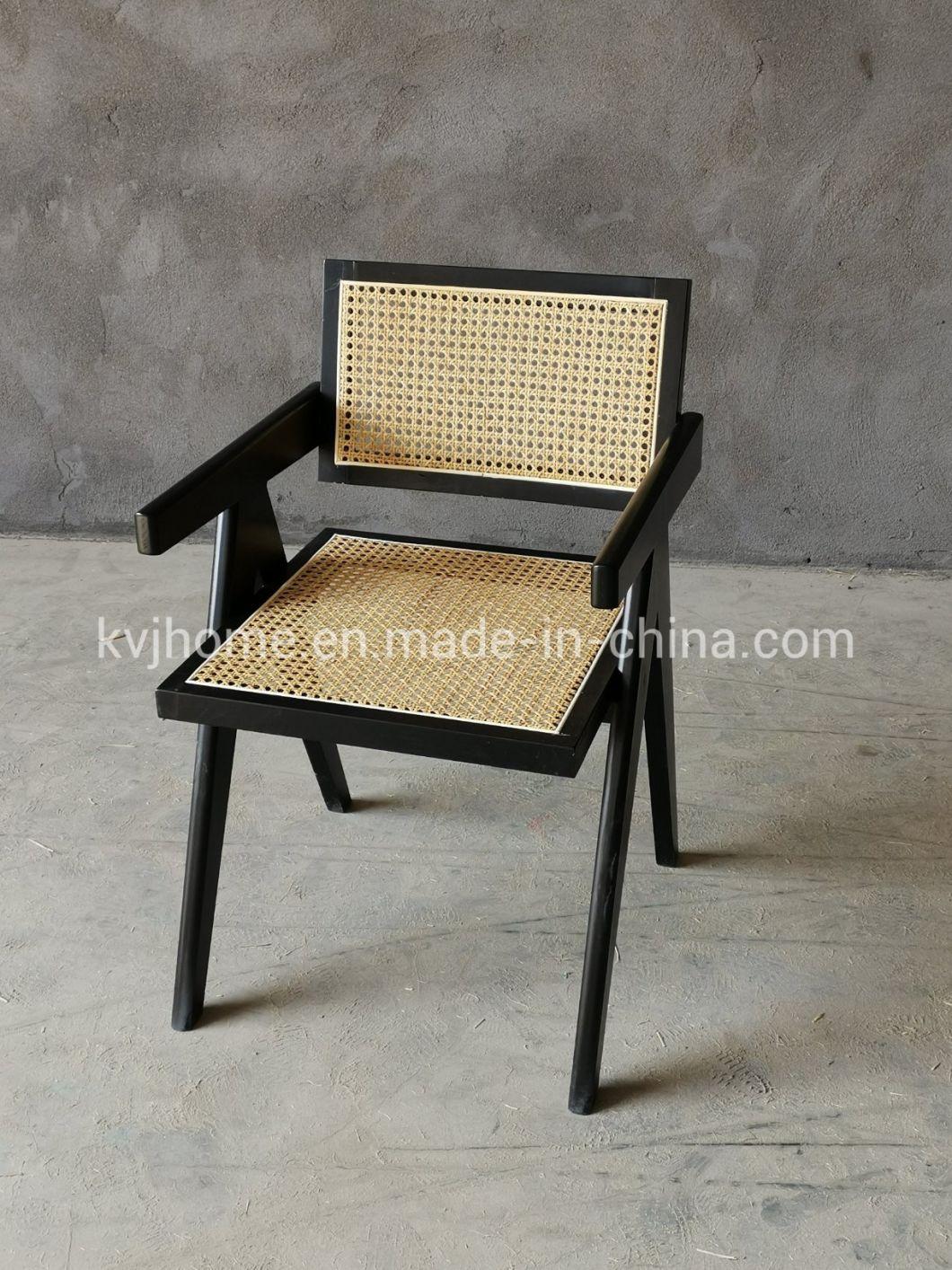 Kvj-6541b Black Solid Wood Rattan Dining Pierre Jeanneret Chair