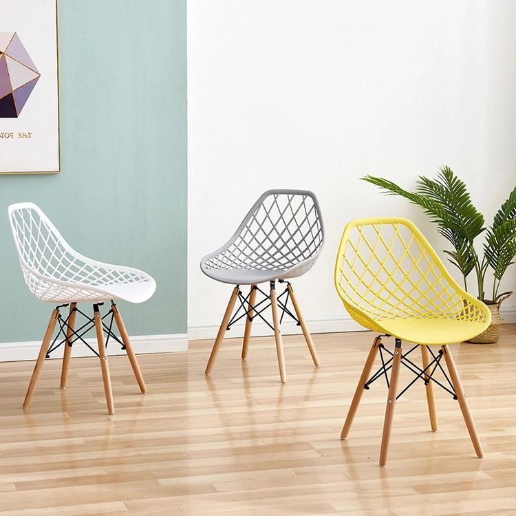 Plastic Mesh Chair Nordic Solid Wood Stool Dining Chair Creative Backrest Hollow Hotel Chair Wholesale