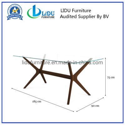 Factory Sale High Quality Hot Sale Promotion Wooden Dining Table Designs Large Rectangular Wooden Table Glass Top with Wooden Legs