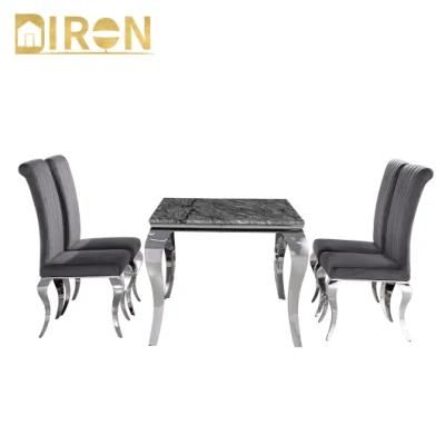 Italian Style Stainless Steel 4 Chairs Marble Dining Table