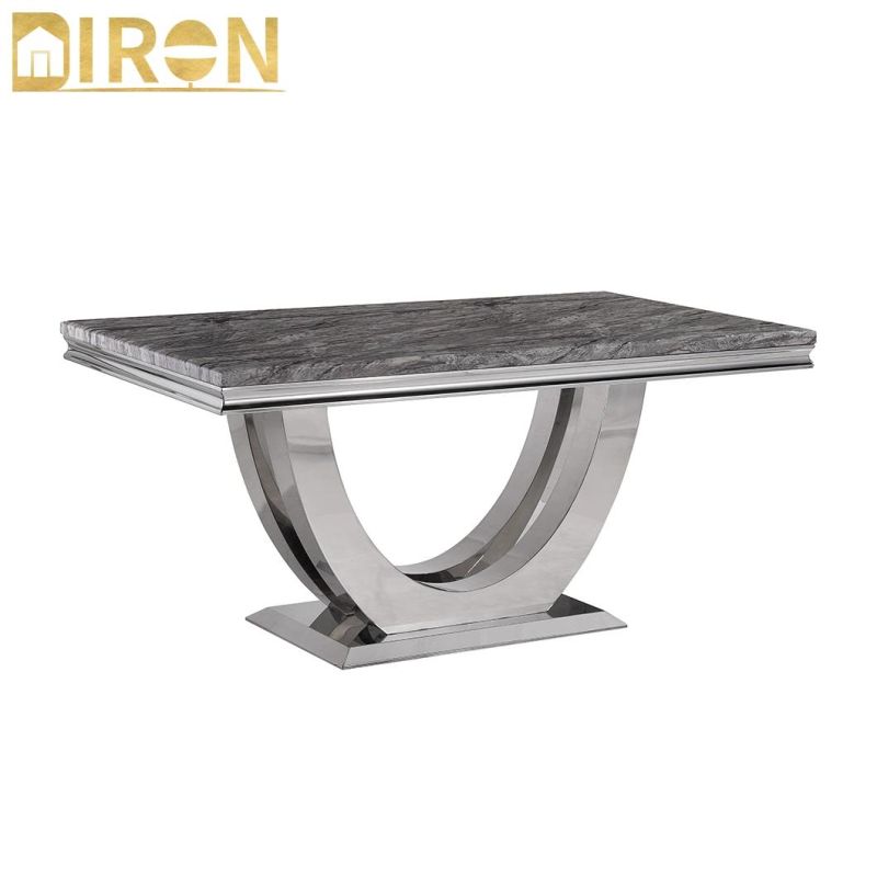 Foshan Furniture Stainless Steel Rectangle Marble Space Saving Dining Table