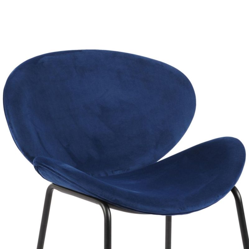 Atlantic Blue Velvet Upholstered Dining Chair Molded Plywood Lounge Chair Chrome Base Restaurant Chair