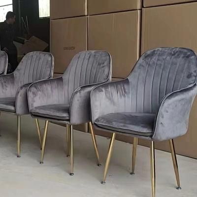 Factory Directly Luxury Design Fabric Modern Velvet Accent Dining Chairs with Golden Legs