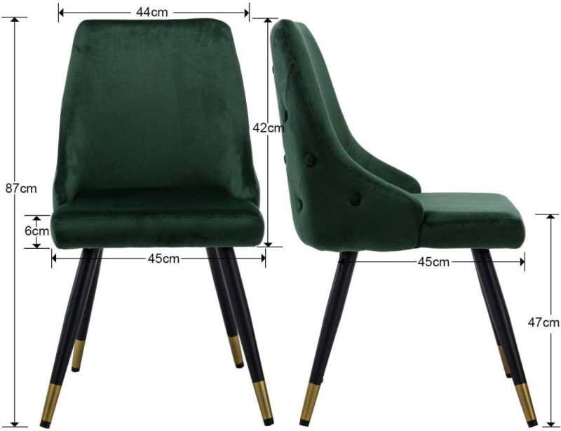 Nordic Velvet Set of 2 Kitchen Chair with Metal Legs Fashionable Upholstered Chair for Green Dining Room Chairs