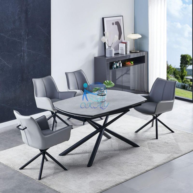 2022 New Design Extension Ceramic Dining Table with Black Metal Legs