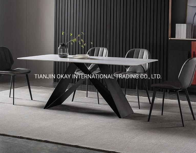 Large Space Saving Popular Marble Sintered Stone Ceramic Top Frame Metal Leg Extendable Dining Table