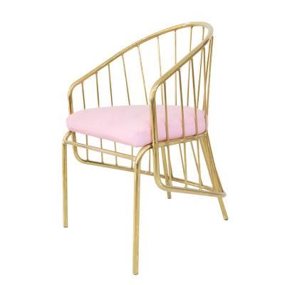 Wholesale Home Furniture Gold Chrome Iron Legs Dining Chair Modern Pink Velvet Fabric Chair