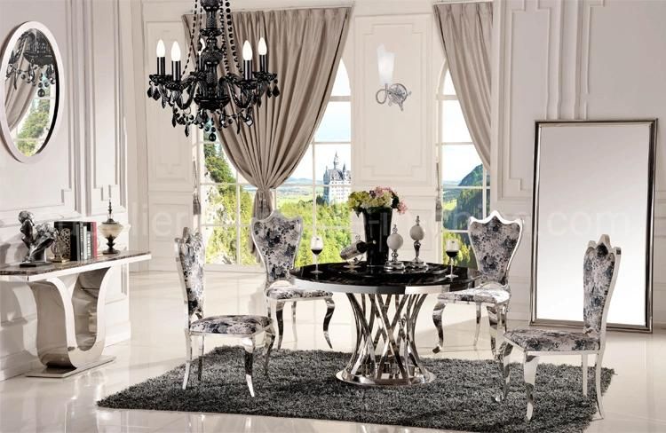 Custom Top Quality Silver 6 Seater Black Marble Dining Table