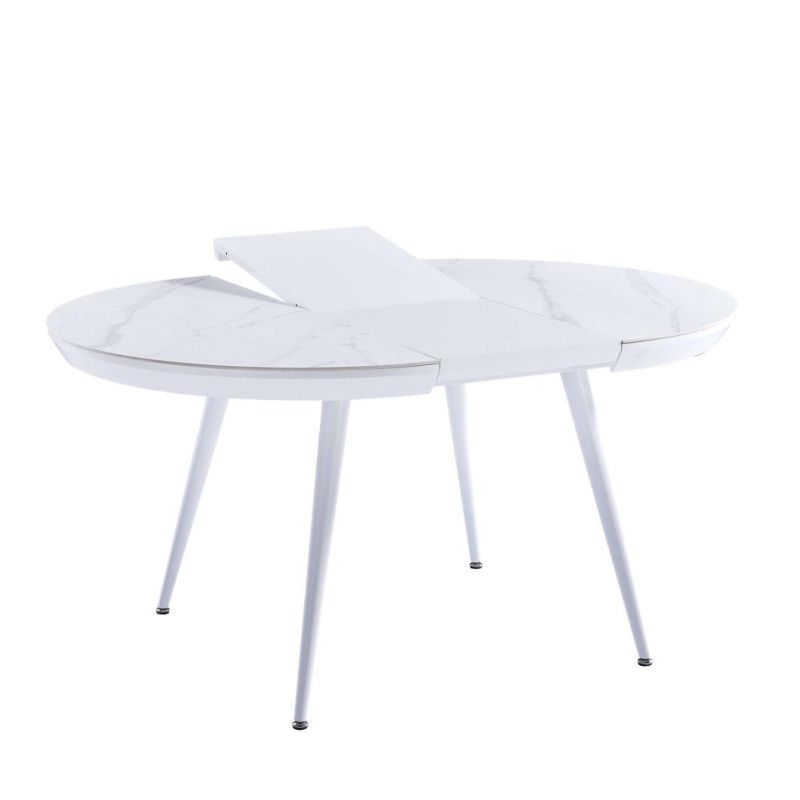 2021 New Design Ceramic Round Top Dining Table with Four Metal Legs