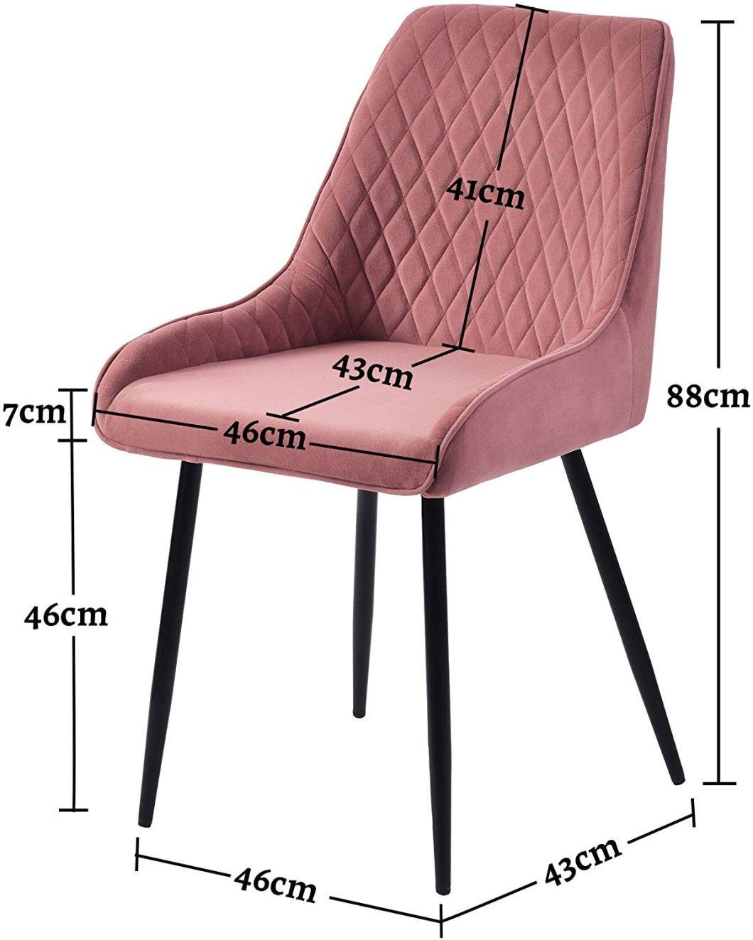 Kitchen Dining Room Chair Velvet Side Chair for Bedroom Living Room Fabric Back Support & Metal Legs, Pink