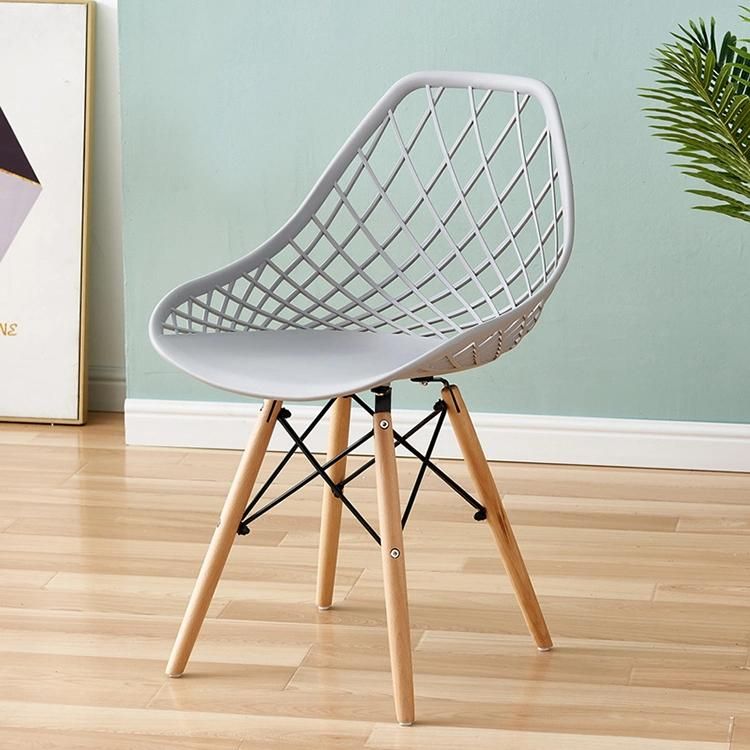 Plastic Mesh Chair Nordic Solid Wood Stool Dining Chair Creative Backrest Hollow Hotel Chair Wholesale