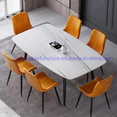 Modern Light Luxury Style White Rectangle Marble Top Dining Table Set with 6seats Chairs Set for Home Dining Room Furniture