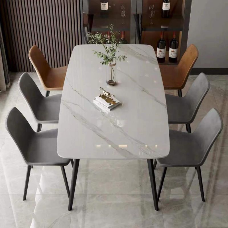 Modern Light Luxury Style White Rectangle Marble Top Dining Table Set with 6seats Chairs Set for Home Dining Room Furniture