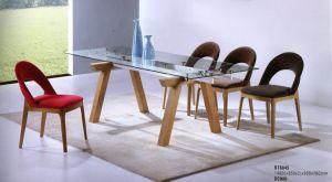 Modern Clear Glass Dining Table with Wood Leg