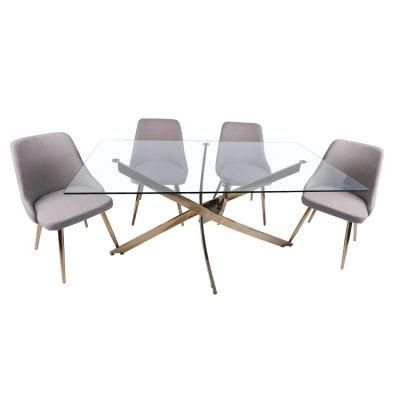 Hot Sale Modern Tempered Transparent Square Glass Dining Table