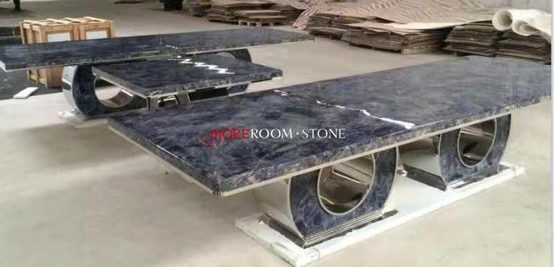 Luxury Villa Apartment Semi Precious Stone Azul Bahia Blue Granite Countertop Table