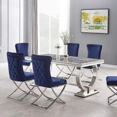 Modern High Back Velvet Stainless Steel Luxury Dining Chair Metal Leg Velvet Fabric Stainless Steel Chairs