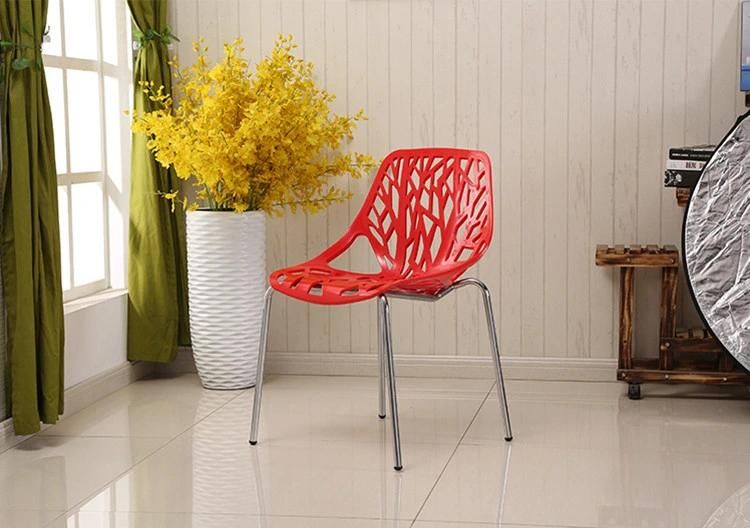 Modern Dinner Restaurant Cafe Chair Hotel Furniture Chrome Metal Legs Colorful PP Plastic Dining Chairs