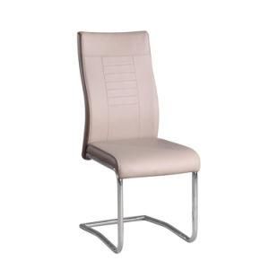 Modern Leather High Back Upholstered Seat Chrome Legs Dining Chair