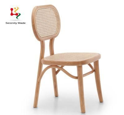 Vintage Style Commercial Restaurant Furniture Wooden Frame Dining Chairs with Woven Back