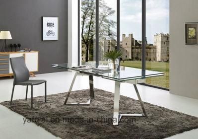 2018 New Tempered Glass Top Stainless Steel Dining Table