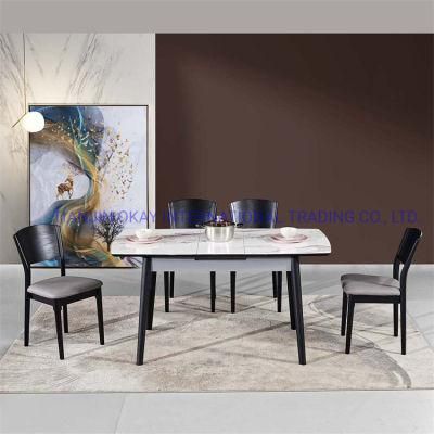 Italian Luxury Design Dining Room Sets Modern Round Marble Top Solid Wood Frame 4 Seater Dining Table Set