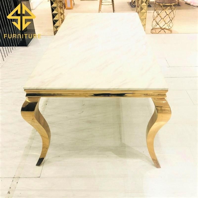 Modern Gold Stainless Steel Furniture Round Dining Table Rectangle