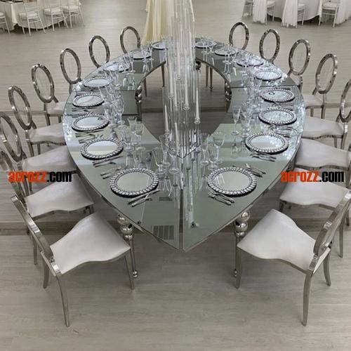 China Factory New Fashion Design Party Wedding Table Gold Silver Stainless Steel Plating Marble Orglass Desktop Glass Luxury Event Oval Banquet Table