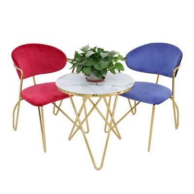 Wholesale Home Furniture Gold Chrome White MDF Coffee Table Set Iron Legs Dining Chair Nordic Style Velvet Fabric Chair