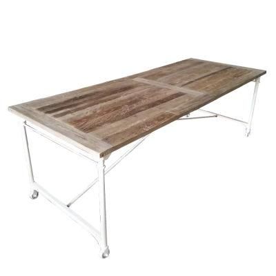 Kvj-7224wh Vintage Industrial Reclaimed Elm Steel Legs Movable Dining Table