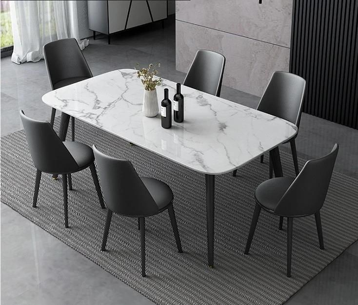 Hot Sale Contemporary Marble Dining Table with Black Iron Legs