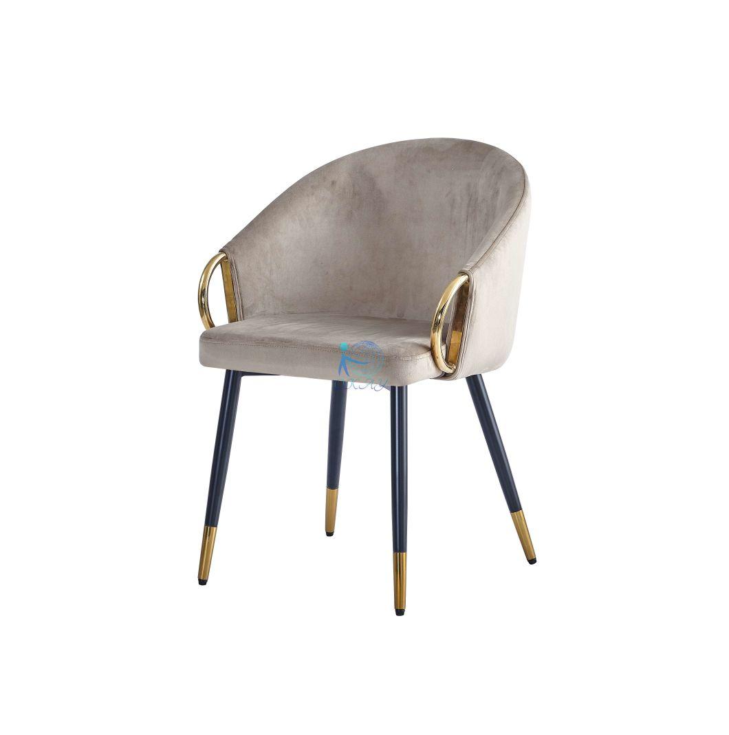 2022 New Model Velvet Fabric Chair Chrome Golden Legs Arm Chair