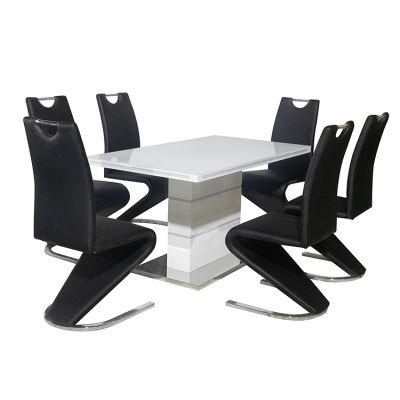 Italian Luxury Design Marble Polywood Top Dining Table Set 4 Seater with Stainless Steel Legs