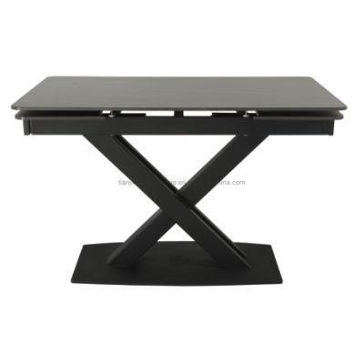 Good Quality Coast Matt Ceramic Black Painted Metal Base Dining Table of Ceramic