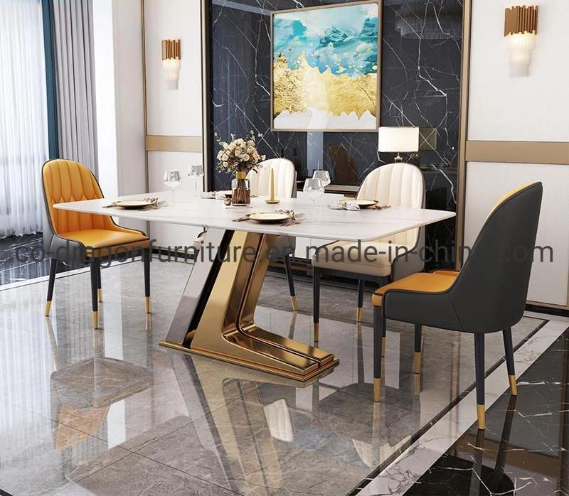 Luxury Design Home Furniture Steel Dining Table with Marble Top