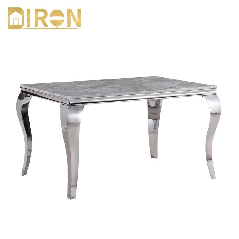 Stainless Steel Dining Table with Marble Top