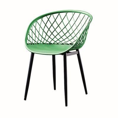 Best Selling Unique Design Mesh Chair Green Plastic Arm Back PP Seat Plastic Dining Chair with Chrome Metal Leg