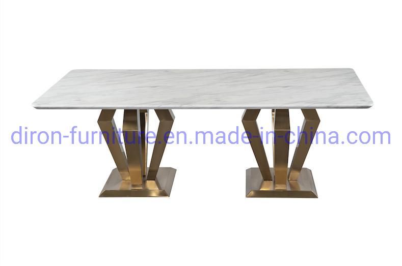 Luxury Curved Marble Top Golden Stainless Steel Restaurant Dining Table