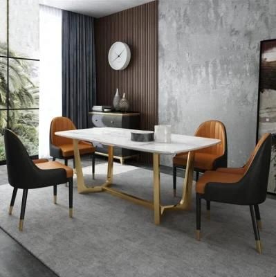 Hot Sale Low Price Light Luxury Custom Made Solid Surface Dining Tables with Marbles and Stainless Steel Base Dining Tables