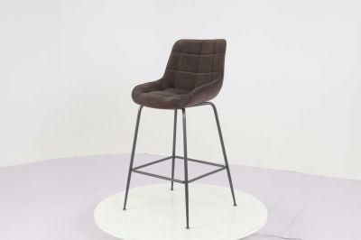 Modern Restaurant Cacao Flannel Wooden Leg Bar Chair