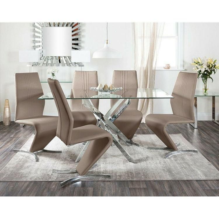 Dining Room Modern Style Wholesale Tempered Glass Dining Table with Iron Leg Plating