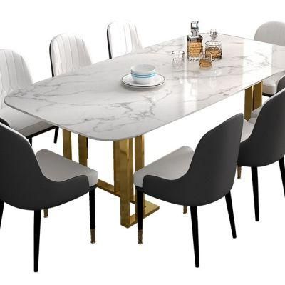 Customized Marble Top Dining Tables with Metallic Legs Supporting