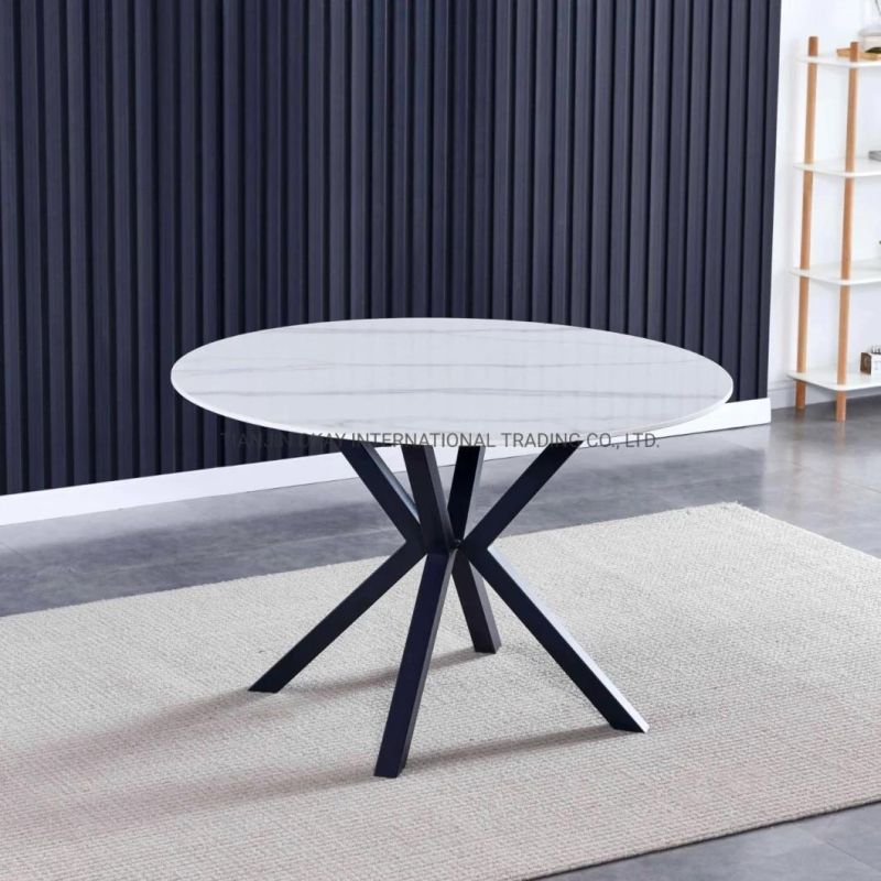 2022 Hot Sale Home Furniture Round Ceramic Dining Room Table with Round Top Metal Legs