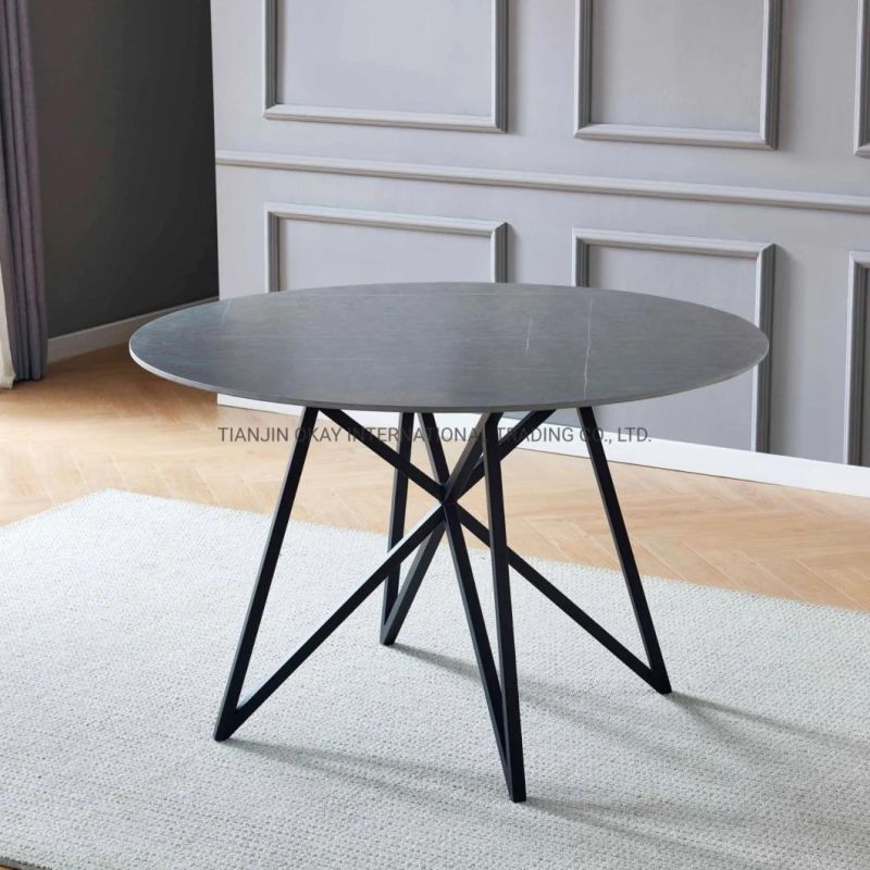 2022 Hot Sale Home Furniture Round Ceramic Dining Room Table with Round Top Metal Legs