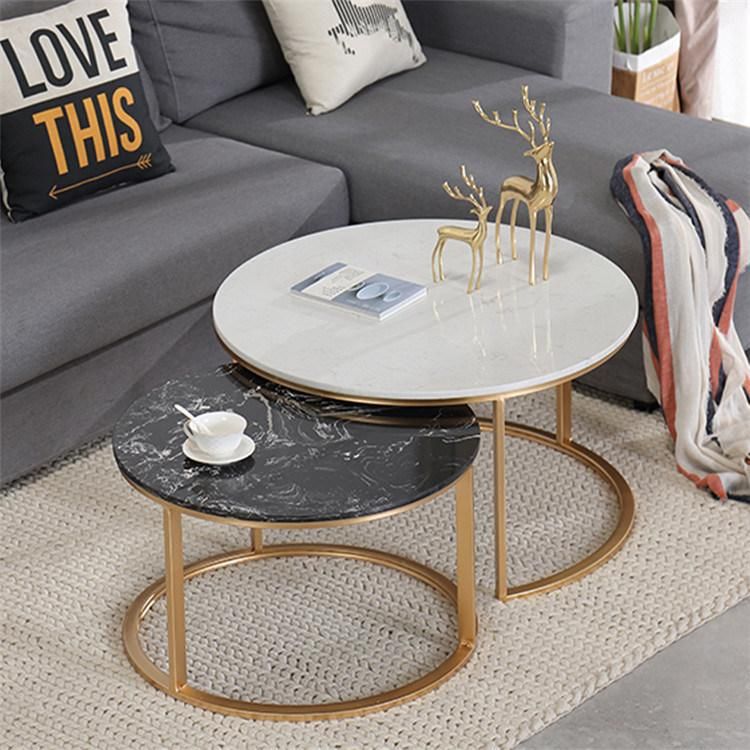 Modern Living Room Furniture Gold Stainless Steel Legs Round Marble Top Nesting Coffee Table Set