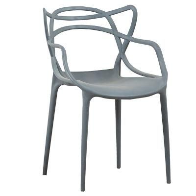 China Factory Wholesale New Plastic Chair Grey PP Stackable Dining Chair with Armrest