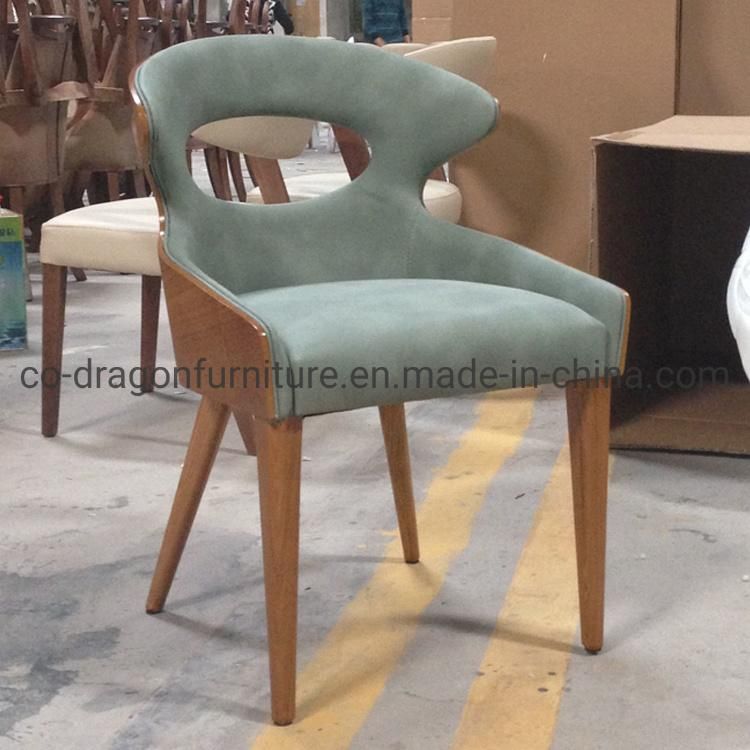 Modern Leather Dining Chair with Wooden Legs for Home Furniture