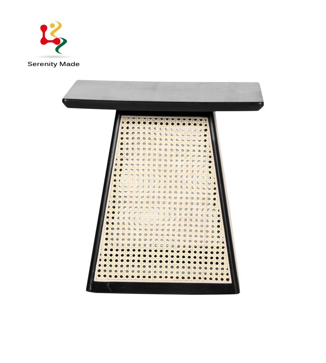 Modern Restaurant Furniture Black Wooden Frame Woven Round Dining Table